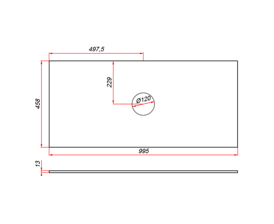 Столешница компакт-плита 13 Белая, 1 вырез, 995х458 мм - Изображение 4