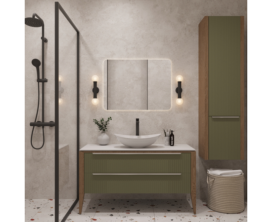 Тумба со столешницей Валенсия 100, Зеленый тростник / Столешница компакт-плита, Белая - Изображение 5