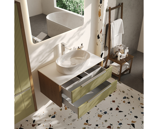 Тумба со столешницей Валенсия 100, Зеленый тростник / Столешница компакт-плита, Белая - Изображение 3