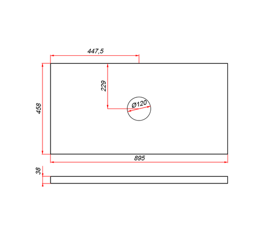 Столешница пластик HPL 38 Туя, 1 вырез, 895х458 мм