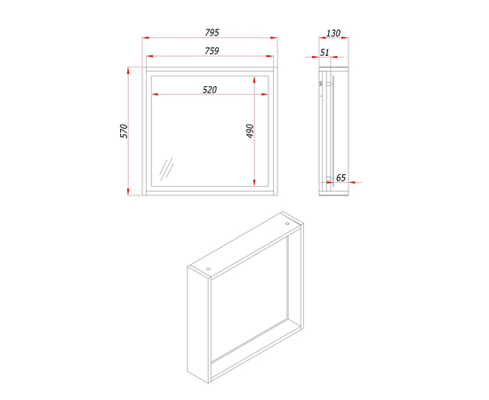 Полка с зеркалом Парма, Дуб 80 - Изображение 2