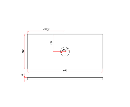 Столешница пластик HPL 38 Туя, 1 вырез, 995х458 мм - Изображение 4