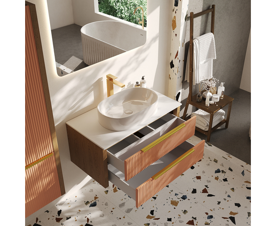 Тумба со столешницей Валенсия 100, Бежево-розовый / Столешница компакт-плита, Белая - Изображение 3