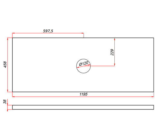 Столешница пластик HPL 38 Туя, 1 вырез, 1195х458 мм