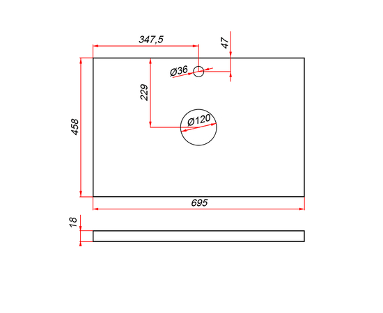 Деталь-крышки стола для мебели (ЛДСП) CLDSP18A695458C2 Аттик 695*458 (2 выреза) - Изображение 3
