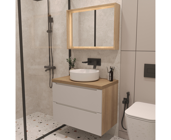 Тумба под раковину/столешницу Дион 100 Белый мат/Дуб - Изображение 4