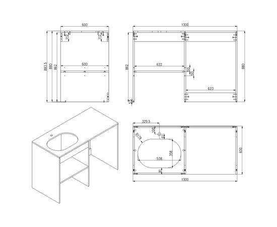 Тумба Стамбул S130LAW0LAWWMC2BC-OL6002, Древесина Аттик 130 (2 выреза BC, левое расположение ниши)/раковина 6002 - Изображение 6
