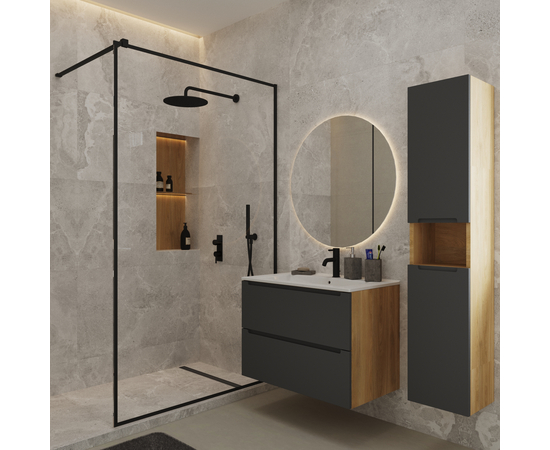 Тумба под раковину/столешницу Дион 80 Графит мат/Дуб - Изображение 5