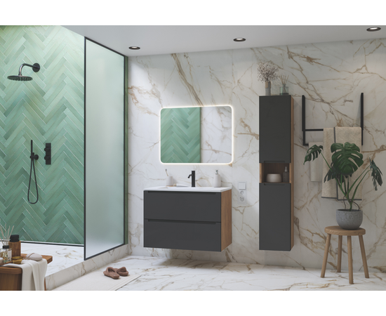 Тумба под раковину/столешницу Дион 80 Графит мат/Дуб - Изображение 6