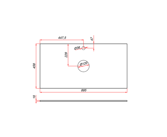 Столешница из влагостойкой фанеры 18 мм T895C2 Белая, 2 выреза, 895х458 мм - Изображение 8