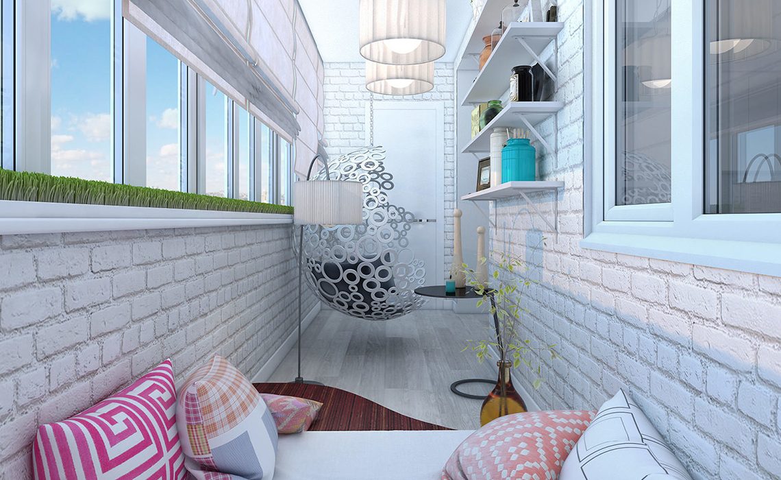 Узкая лоджия с акцентной стеной. | Дизайн балкона, Декор балкончиков, Интерьер