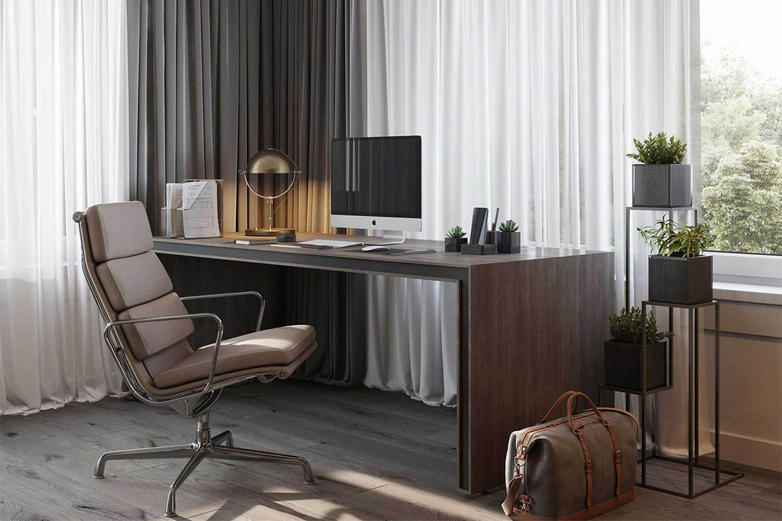 Дизайн кабинета интерьер домашнего офиса, оформление рабочей зоны дома - фото