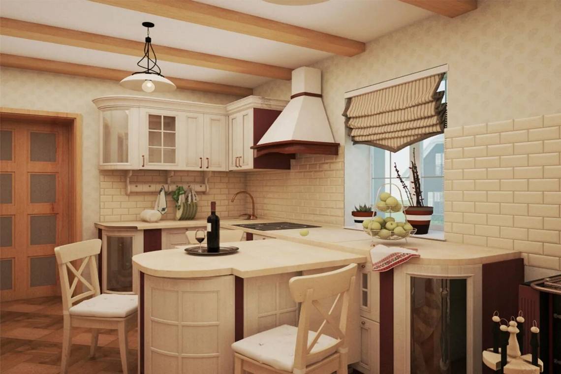 дизайн современной кухни в светлых тонах из дерева на даче