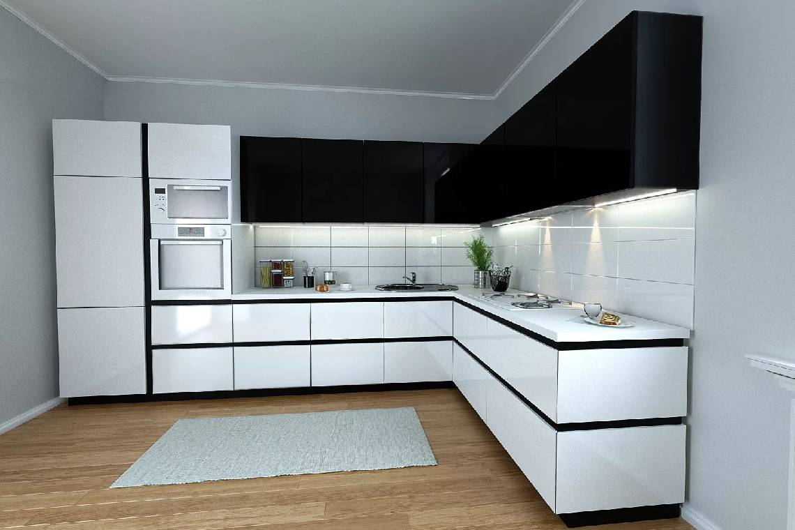 11 хитростей черно-белого дизайна кухни